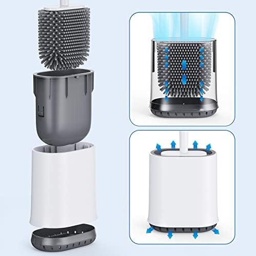2 Pack Brosse Toilettes WC,Balai WC vec Séchage Rapide Support Ventilé,Balayette WC vec Poils Silicone pour Un Nettoyage en Profondeur,Toilette de Salle de Bain – Image 5