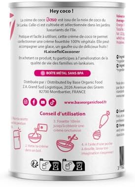 Crème de Coco BIO à Fouetter 24% mg 400ml | Sans additifs | Sans OGM | Vegan | Equitable | Mascarpone | Chantilly | Pâtisserie Facile | Nappage | Tiramisu|Fraisier|Crème Glacée Coco| BASE ORGANIC FOOD – Image 3