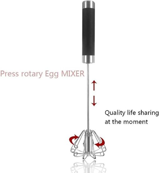 Fouet, Fouet à Oeufs en Acier Inoxydable Pousser à la Main Mélangeur Rotatif Agitateur Outil de Mélange de Cuisine pour la Maison Hôtels Restaurants – Image 5