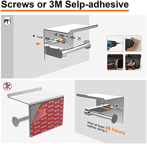 Ibergrif MK34053, Porte Papier Toilette, Support Papier Toilette Mural, 304 Acier Inoxydable Porte Rouleau Toilette, Installation avec Vis ou 3M Auto-adhésif, Argent – Image 7