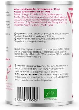 Crème de Coco BIO à Fouetter 24% mg 400ml | Sans additifs | Sans OGM | Vegan | Equitable | Mascarpone | Chantilly | Pâtisserie Facile | Nappage | Tiramisu|Fraisier|Crème Glacée Coco| BASE ORGANIC FOOD – Image 2