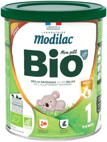 Modilac - Lait Infantile en Poudre Mon Petit Bio Lf+1 - Riche en DHA - Convient en Relais de l'Allaitement - Certifié AB - Fabriqué en France, Sans Huile de Palme - 1er Age, De 0 à 6 Mois - 800g