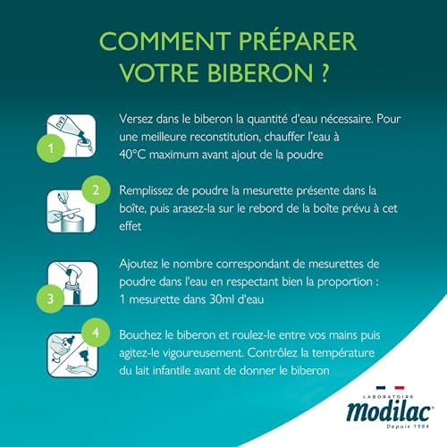 Modilac - Lait Infantile en Poudre Mon Petit Bio Lf+1 - Riche en DHA - Convient en Relais de l'Allaitement - Certifié AB - Fabriqué en France, Sans Huile de Palme - 1er Age, De 0 à 6 Mois - 800g – Image 4