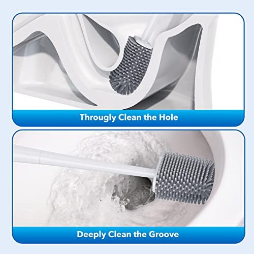 2 Pack Brosse Toilettes WC,Balai WC vec Séchage Rapide Support Ventilé,Balayette WC vec Poils Silicone pour Un Nettoyage en Profondeur,Toilette de Salle de Bain – Image 2