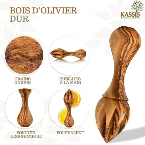 KASSIS Presse-Agrumes en Bois d'olivier - Presse-Agrumes pour Un jus Frais - Presse-Agrumes, Presse-Lime, Presse-Orange Artisanal 14 cm – Image 3