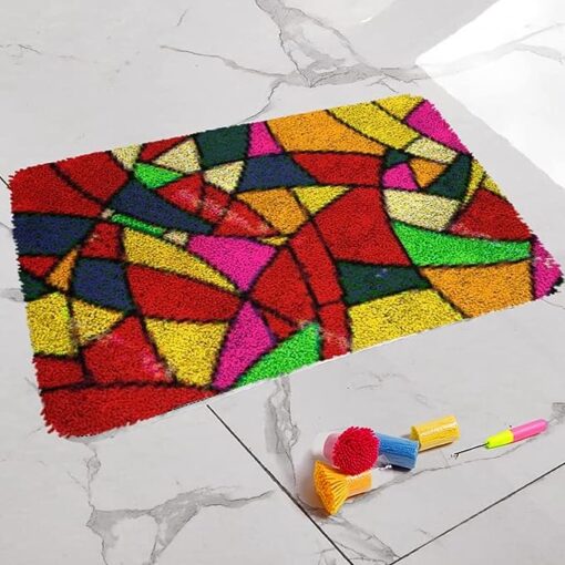 Tapis à nouer soi-même, 50 x 38 cm, kit de nouage pour enfants et adultes (bloc de couleur) – Image 3