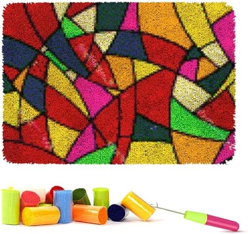 Tapis à nouer soi-même, 50 x 38 cm, kit de nouage pour enfants et adultes (bloc de couleur) – Image 2