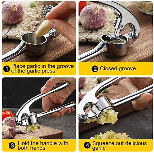 Presse à ail – Concasseur à ail en Trongle avec éplucheur facile, épais et durable en alliage de zinc résistant et poignées faciles à presser pour la maison, la cuisine et la maison. – Image 5