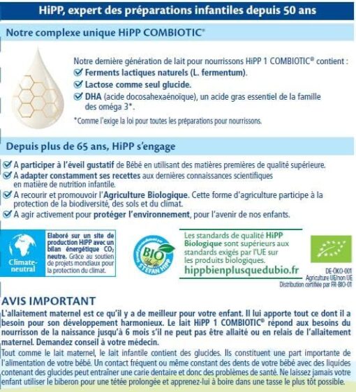 Hipp Biologique Lait 1 Combiotic pour Nourrissons de 0 à 6 mois, 3 x 800g – Image 2