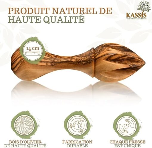 KASSIS Presse-Agrumes en Bois d'olivier - Presse-Agrumes pour Un jus Frais - Presse-Agrumes, Presse-Lime, Presse-Orange Artisanal 14 cm – Image 2