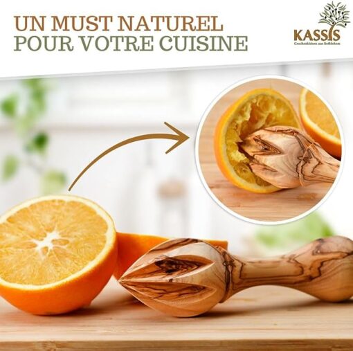 KASSIS Presse-Agrumes en Bois d'olivier - Presse-Agrumes pour Un jus Frais - Presse-Agrumes, Presse-Lime, Presse-Orange Artisanal 14 cm – Image 5