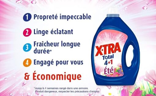 X•Tra Total - 47 lavages - Lessive liquide - 4 en 1 - Entretien du linge - Parfum été - Efficace dès 20°C - Propreté - Eclat - Fraîcheur - Engagé pour vous - Economique - Emballage recyclable – Image 3