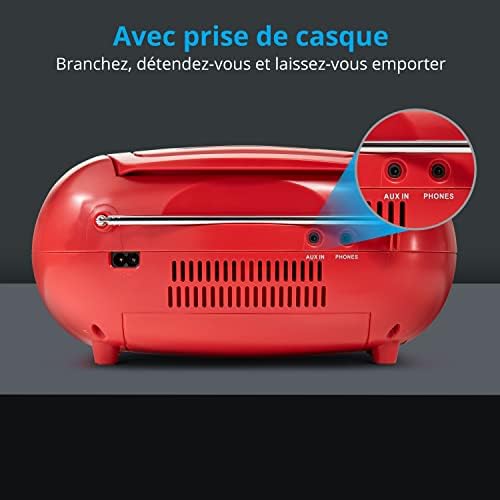 MEDION E66476 Stereo Sound System (Boombox, Lecteur CD, MP3, Cassette, Lecteur de Cassette Portable pour Enfants, Radio FM, AUX, écouteurs, Secteur & Batterie) Rouge – Image 6
