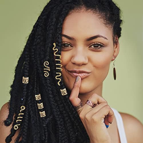28 Pièces Perles Dreadlocks De Cheveux Vikings Spiral Coils En Métal,Bijoux Cheveux Tresse ,Pour Hommes Femmes(Or) – Image 5