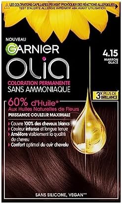 Garnier Coloration Permanente - Sans Ammoniaque - Aux Huiles Naturelles De Fleurs - Marron Glacé (4.15) - Olia
