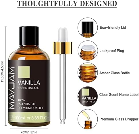 MAYJAM Huiles Essentielles de Vanille Parfumées 100 ml, 100% Naturelles Pures de Qualité Thérapeutique pour aromathérapie, Diffuseur Humidificateur Détente Cadeaux Parfaits – Image 5