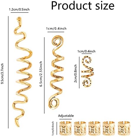 28 Pièces Perles Dreadlocks De Cheveux Vikings Spiral Coils En Métal,Bijoux Cheveux Tresse ,Pour Hommes Femmes(Or) – Image 2