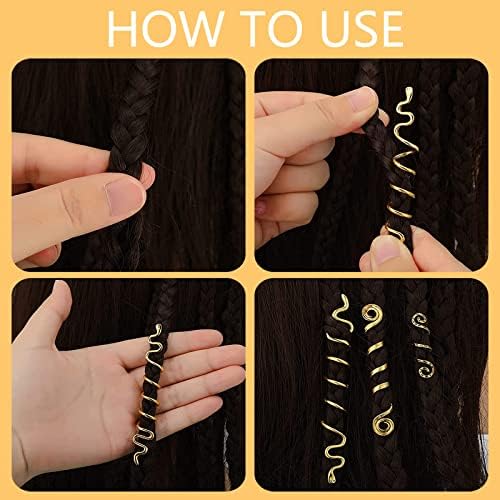 28 Pièces Perles Dreadlocks De Cheveux Vikings Spiral Coils En Métal,Bijoux Cheveux Tresse ,Pour Hommes Femmes(Or) – Image 4