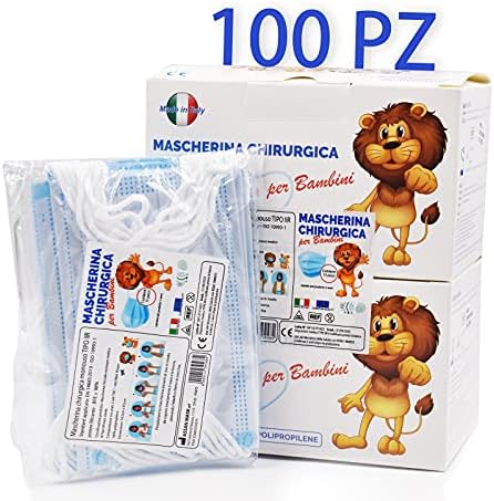 100 Pièces Masque Chirurgical Enfant Fabriqué en Italie, Masque Enfant Jetable Type IIR avec Certifié CE, BFE≥98% Non Réutilisable - 3 Couches, Masque Enfant Garcon – Image 2