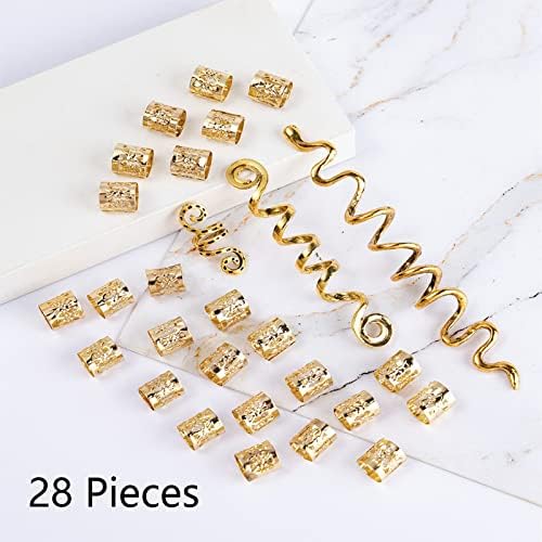 28 Pièces Perles Dreadlocks De Cheveux Vikings Spiral Coils En Métal,Bijoux Cheveux Tresse ,Pour Hommes Femmes(Or) – Image 6