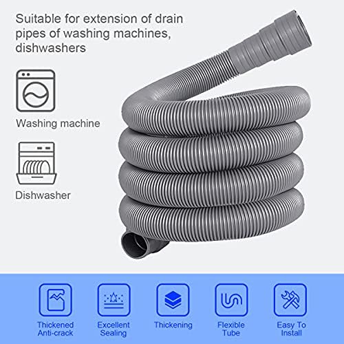 REKALRO Tuyau lave-linge 1m, tuyau d'évacuation des eaux usées avec raccord de tuyau de vidange et 2 colliers de serrage, rallonge de tuyau de vidange Ø 20mm pour lave-linge lave-vaisselle – Image 2