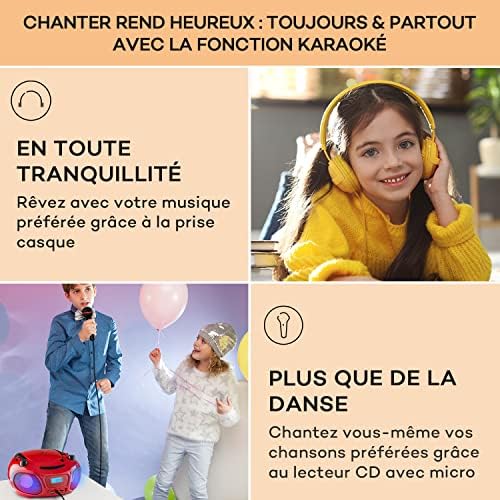 Auna Lecteur CD Portable Radio 3W, Boombox FM+ Bluetooth + AUX, Chaine HiFi Stéréo Mural a LED avec Micro, Poignée Transport, USB, MP3 & Bluetooth 5.0 Streaming, Poste Radio CD Player Adulte et Enfant – Image 5