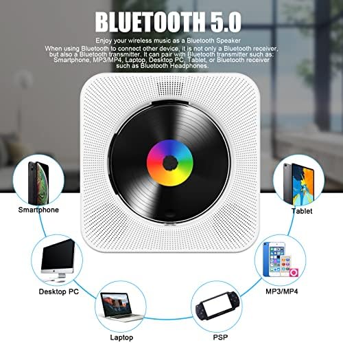 Lecteur CD de Bureau avec Bluetooth Gueray Lecteur CD Mural Haut-parleurs HiFi Intégrés Portables avec écran LED Audio Domestique Boombox Radio FM USB Type-c Lecteur de Musique MP3 – Image 4