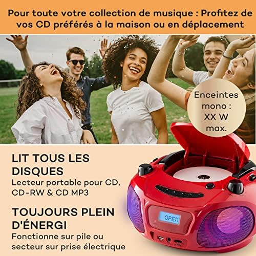 Auna Lecteur CD Portable Radio 3W, Boombox FM+ Bluetooth + AUX, Chaine HiFi Stéréo Mural a LED avec Micro, Poignée Transport, USB, MP3 & Bluetooth 5.0 Streaming, Poste Radio CD Player Adulte et Enfant – Image 3