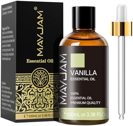 MAYJAM Huiles Essentielles de Vanille Parfumées 100 ml, 100% Naturelles Pures de Qualité Thérapeutique pour aromathérapie, Diffuseur Humidificateur Détente Cadeaux Parfaits