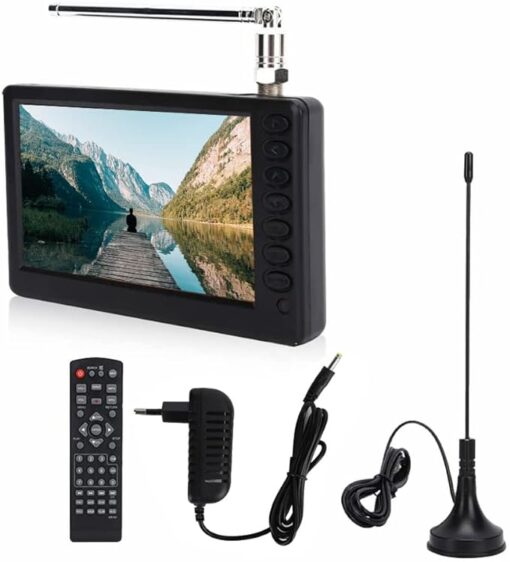 TV portable rechargeable de 5", 1080p HD TV 1500 mAh Petit téléviseur numérique avec antenne prend en charge MKV/MOV/AVI/WMV/MP4/FLV/MPEG1-4/MP3, téléviseur analogique numérique