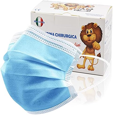 100 Pièces Masque Chirurgical Enfant Fabriqué en Italie, Masque Enfant Jetable Type IIR avec Certifié CE, BFE≥98% Non Réutilisable - 3 Couches, Masque Enfant Garcon