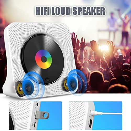Lecteur CD de Bureau avec Bluetooth Gueray Lecteur CD Mural Haut-parleurs HiFi Intégrés Portables avec écran LED Audio Domestique Boombox Radio FM USB Type-c Lecteur de Musique MP3 – Image 6
