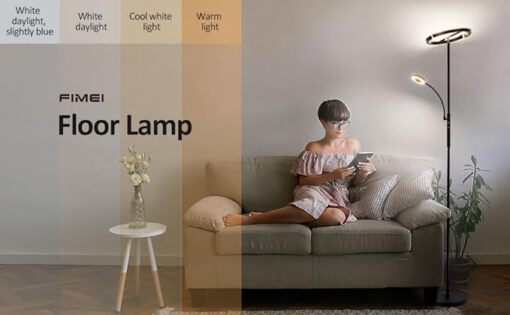 FIMEI Lampadaire, avec Lampe de lecture, Lampadaire sur Pied Salon, 4 Températures de Couleur, Infinite Dimmable, Protection Des Yeux, Contrôle Tactile & Télécommande, pour Salon Bureau Chambre – Image 7