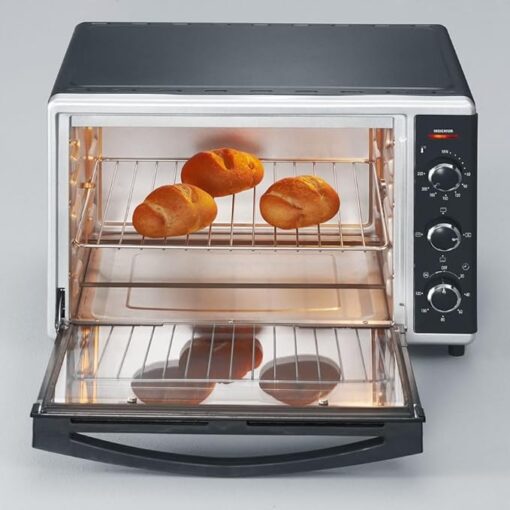 SEVERIN Mini-Four à chaleur tournante 42 L avec pierre à pizza et tournebroche, Four posable 1 800 W design élégant, électrique avec minuteur 120 min, Noir/Inox, TO 2058 – Image 6