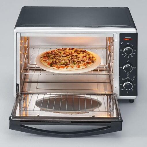 SEVERIN Mini-Four à chaleur tournante 42 L avec pierre à pizza et tournebroche, Four posable 1 800 W design élégant, électrique avec minuteur 120 min, Noir/Inox, TO 2058 – Image 5