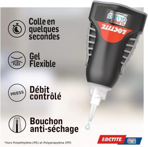 Loctite Super Glue-3 Power Gel Control, Colle instantanée surpuissante avec débit contrôlé, Colle universelle pour la plupart des matériaux, colle gel dans un flacon anti-choc 3 g – Image 3