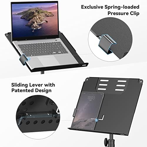 KDD Support Videoprojecteur -4 en 1 Pupitre Musique Pliable avec Bras à Ressort Trépied Ordinateur Portable Support Tablette avec Barre Coulissante- Hauteur Réglable de 59cm à 160cm & Rotation de 180° – Image 2