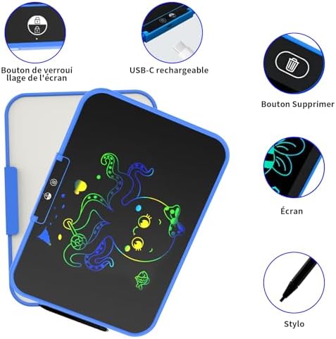 Topfree Tablette Dessin Enfant, 13 Pouces Tablette d'écriture LCD Colorée, Tablette Magique Enfant, Ardoise Magique 2 3 4 5 6 7 ans Filles et Garçons Cadeau D'anniversaire pour Les Enfants, Bleu – Image 4