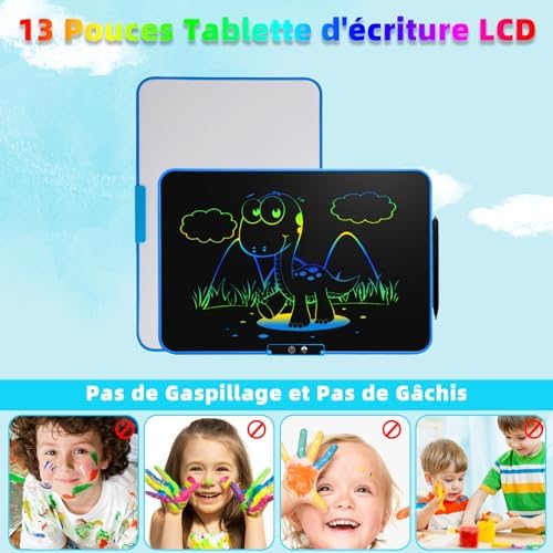 Topfree Tablette Dessin Enfant, 13 Pouces Tablette d'écriture LCD Colorée, Tablette Magique Enfant, Ardoise Magique 2 3 4 5 6 7 ans Filles et Garçons Cadeau D'anniversaire pour Les Enfants, Bleu – Image 6