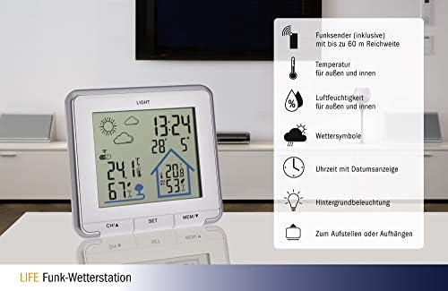 TFA Dostmann Station météo radio-piloté Life, 35.1153.02, station météo numérique radio, humidité, température, avec rétroéclairage, symboles météo, blanc – Image 5