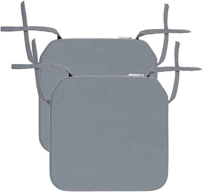 Galettes de Chaise de Jardin - Intérieur et Extérieur Résistant à l'Eau - Déhoussable et Lavable avec Bandes de Fixation - Aussi pour Cuisine et Terrasse - 2 x Coussins de Chaise - Gris - 40x40x5cm