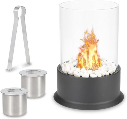 Yakimz Cheminée de Table Bio Ethanol Cheminée de Table pour l'intérieur & l'extérieur Cheminée à Alcool avec Arc en Plein Cintre avec 2 Chambres de Combustion Contenance en éthanol 130ml inodore