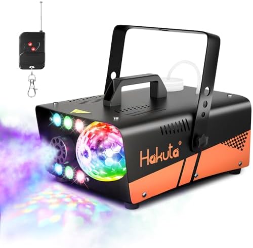 HAKUTA Machine à fumée avec boule disco lumineuse et lumières LED RGB, machine à fumée 600W 2300 CFM Spray avec fonction Auto-Spray, idéal pour Halloween, Noël, mariages
