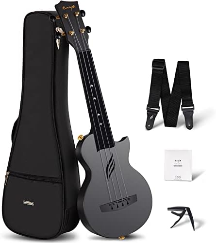 Enya Ukulele Soprano Nova U Mini Simple 21 Pouces – Ukulélé de voyage en fibre de carbone – avec Kit Débutant Comprenant étui, Sangle, Capodastre et Cordes (Noir)