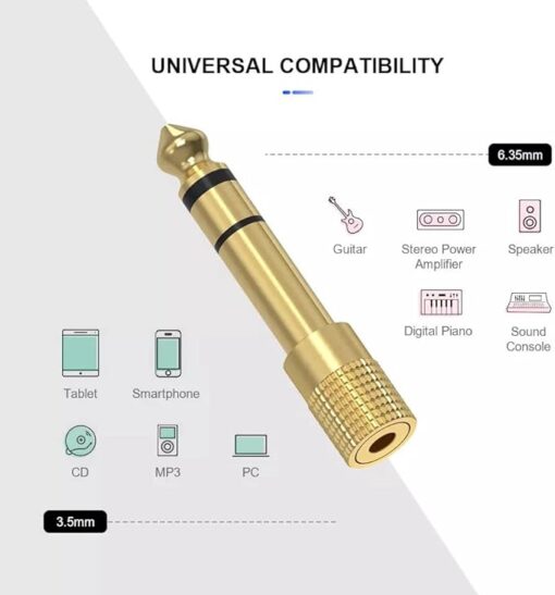 Magnet - Adaptateur de Casque 3,5 mm Femelle vers 6,35 mm Mâle, Auxiliaire Stéréo 6,35 mm vers 3,5 mm Plaqué Or pour Piano Numérique, Clavier, Table Mixage – Image 5