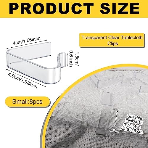 8pcs Pince à Nappe Plastique, Pince à Nappe de Table Transparente Porte-Nappe Pinces à Couverture de Table pour Tableau d'Épaisseur de 1,7-3,5cm Noël Fête Mariage d'Intérieur d'Extérieur – Image 2