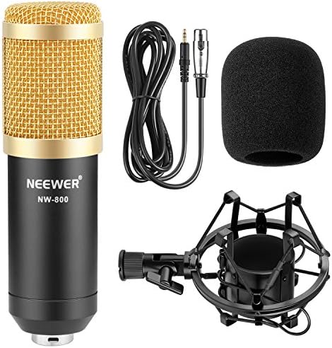 Neewer NW-800 Kit de Microphone à Condensateur - Micro Doré, 48V Alimentation Fantôme Noir, NW-35 Boom Support de Bras à Ciseaux avec Montage Choc et Filtre Pop, XLR Câble Mâle à Femelle – Image 3