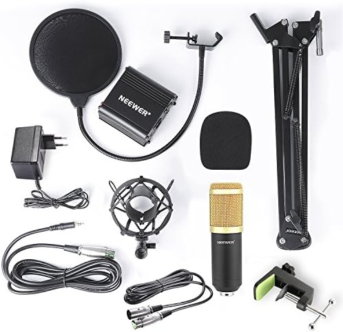 Neewer NW-800 Kit de Microphone à Condensateur - Micro Doré, 48V Alimentation Fantôme Noir, NW-35 Boom Support de Bras à Ciseaux avec Montage Choc et Filtre Pop, XLR Câble Mâle à Femelle – Image 2
