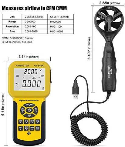 Anémomètre de poche HVAC - Mesureur de vitesse du vent 0.001~100mph Mesureur de vitesse du vent Jauge de débit d'air avec affichage rétroéclairé (valise incluse) – Image 3