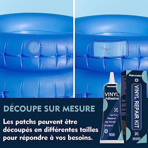 Hannaera Kit de Réparation Piscine, Rustine Piscines, Transparente Kit Reparation Spa Gonflable, Colle PVC pour Bouées, Produits gonflables, Matelas et Bateaux(60ml) – Image 5
